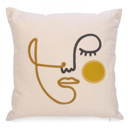 Embroidered Abstract Face Cushion