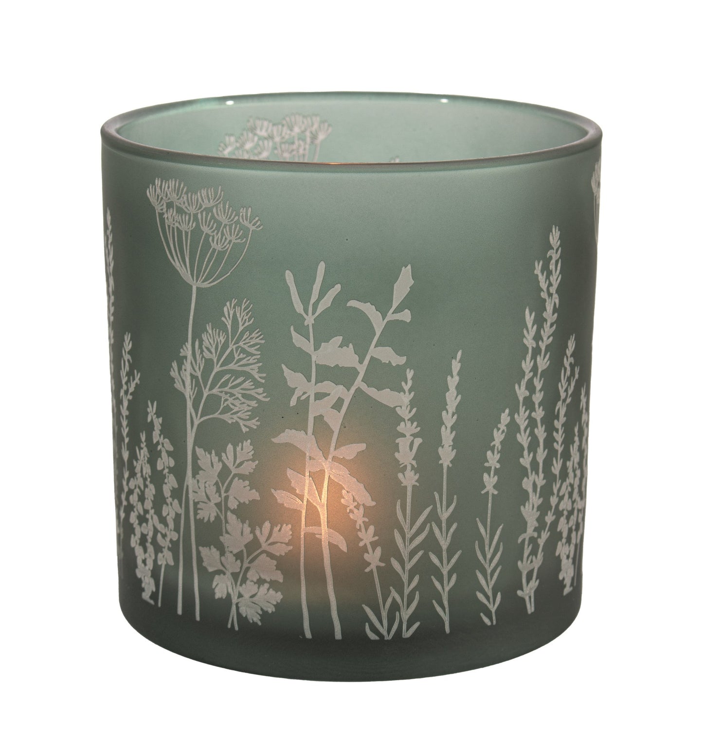 Teal Frosted Flowers Candle Holder 6"