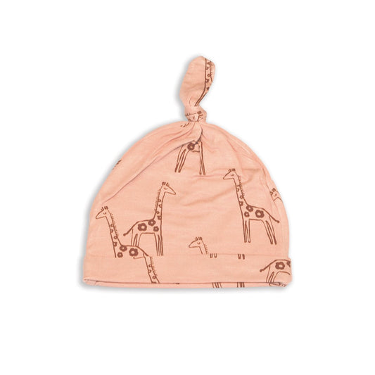 Pink Bamboo Baby Knot Hat with Giraffe Print 