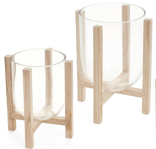 Hurricane Glass with Wooden Stand