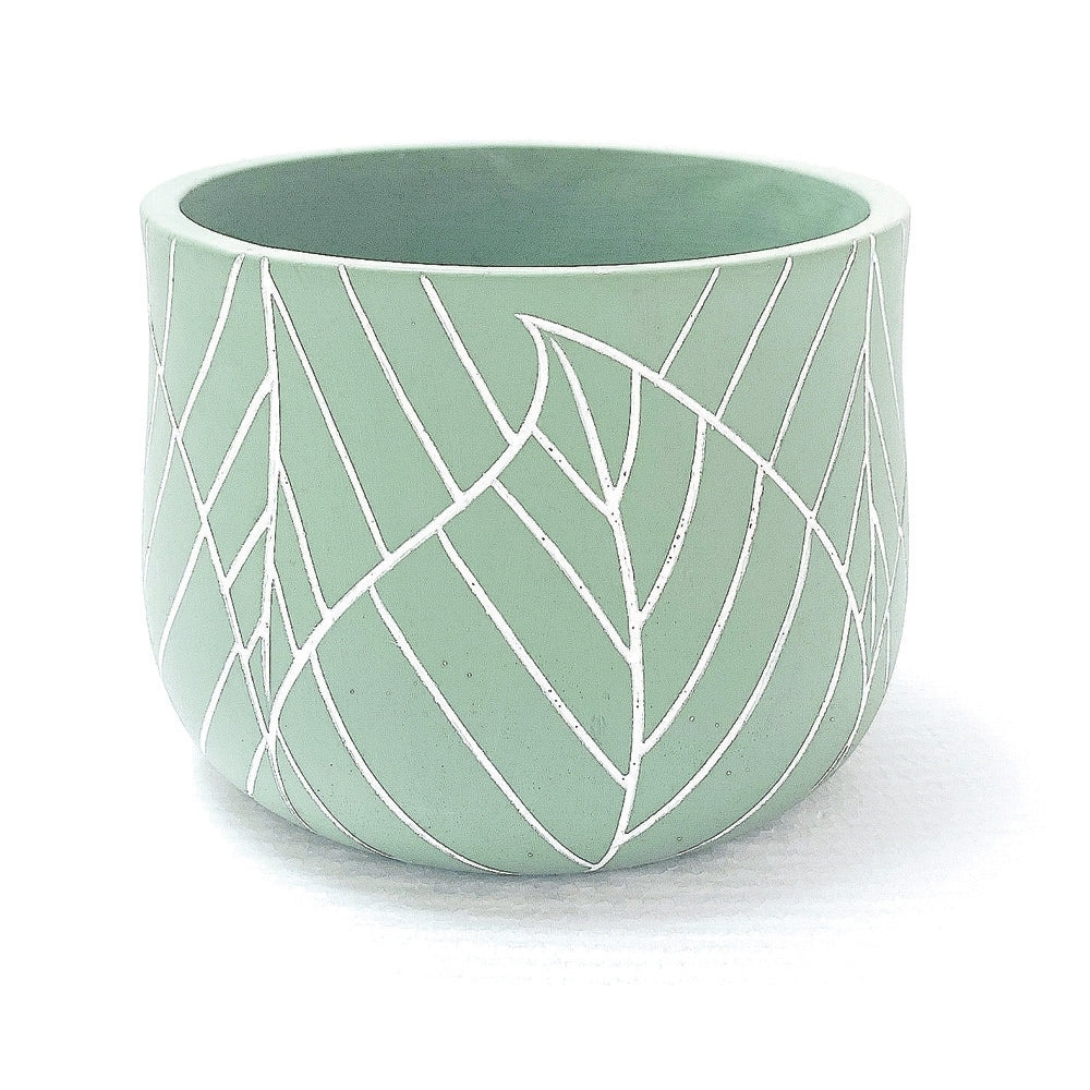 Green Pot with White Leaf Embossed (2 Sizes)
