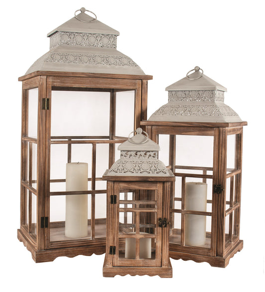 Wooden Lantern with Grey Metal Roof (3 sizes) **Pickup Only**