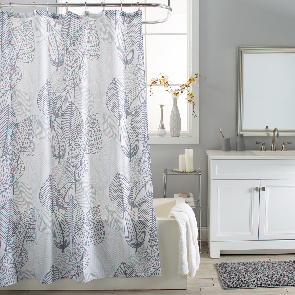 Grey Leaves Shower Curtain