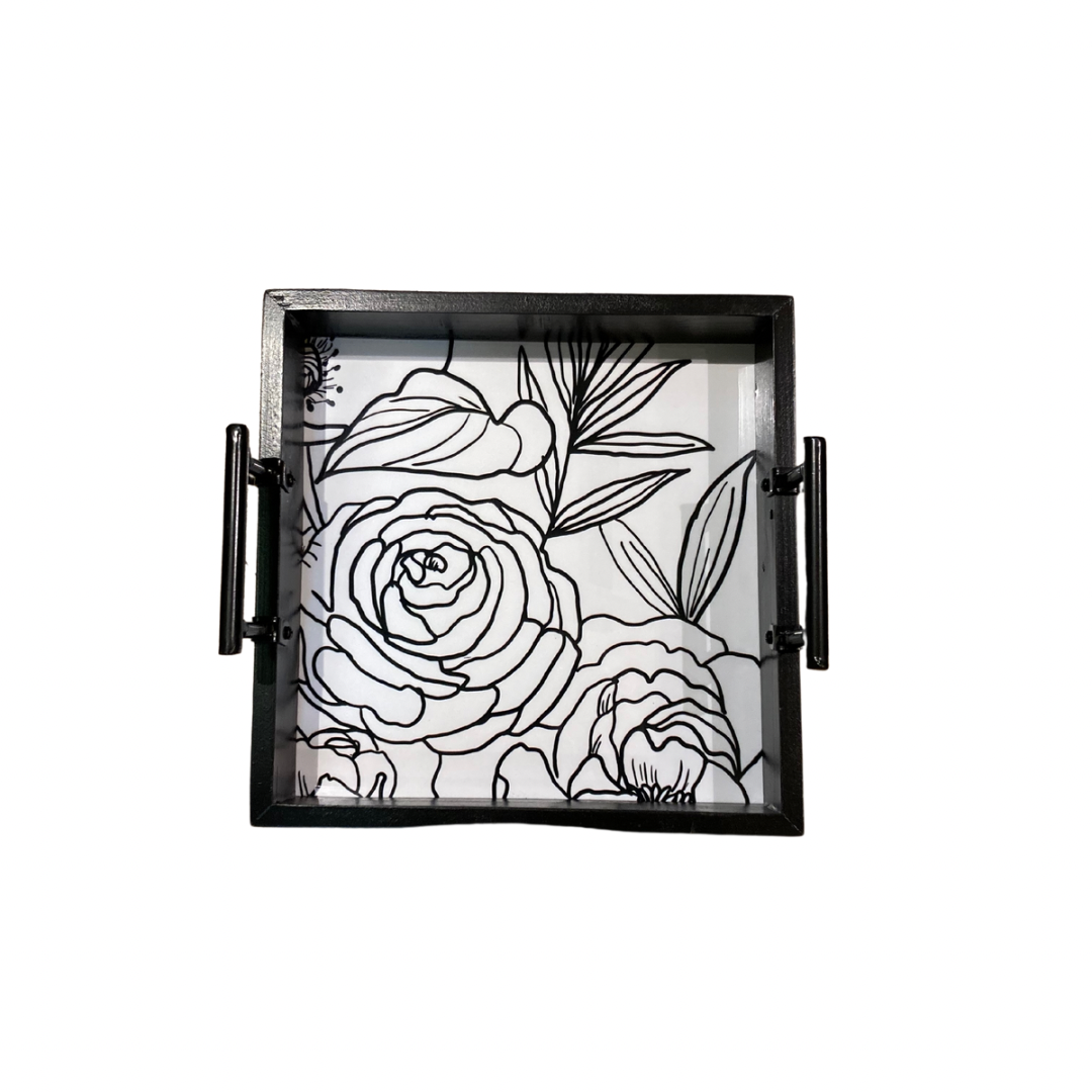 Black and White Floral Trays Two Sizes