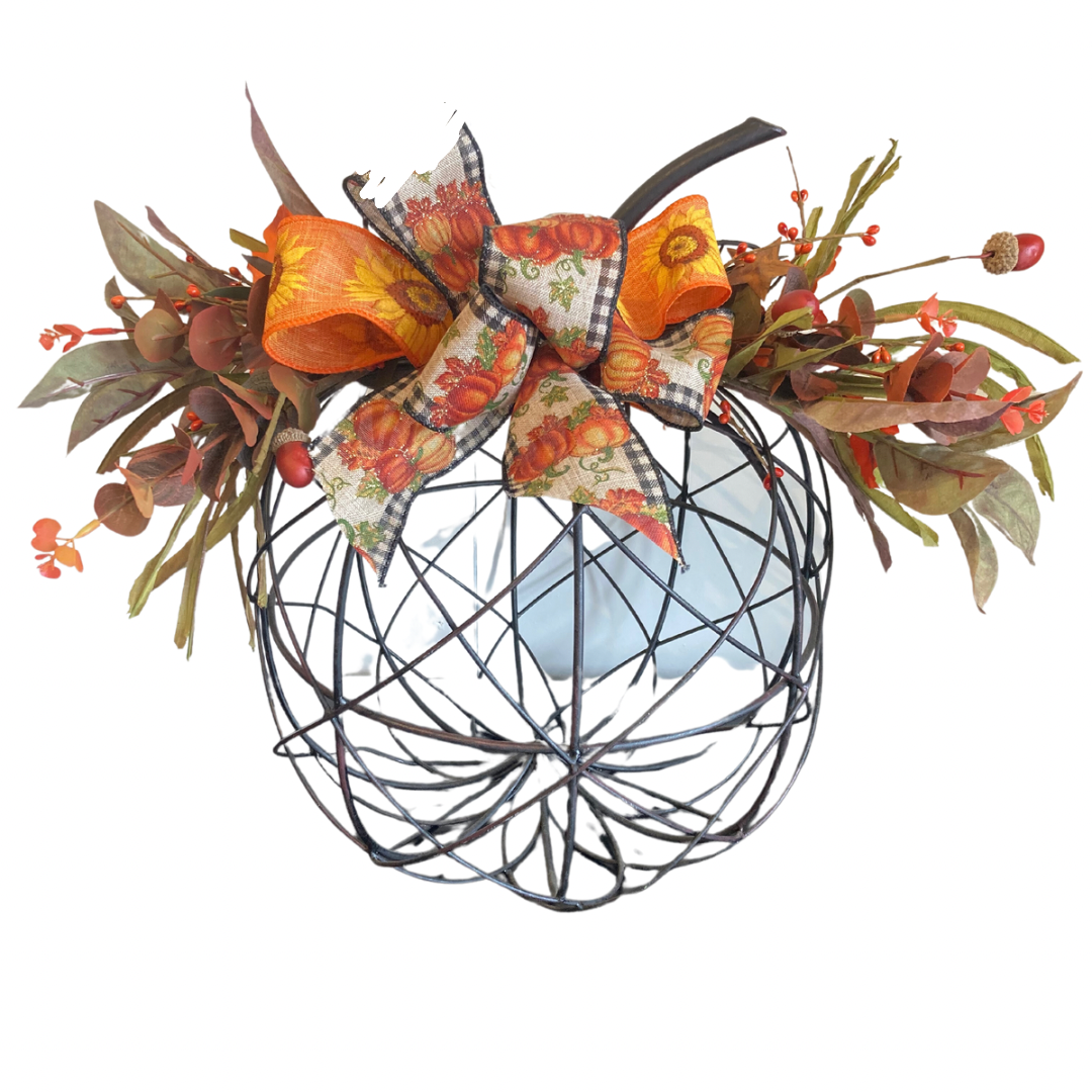 Wire Pumpkin with Fall Floral *Pick Up Only