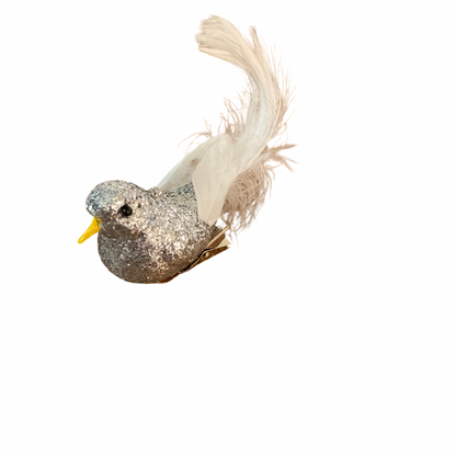 White or Silver Glitter Bird with Clip