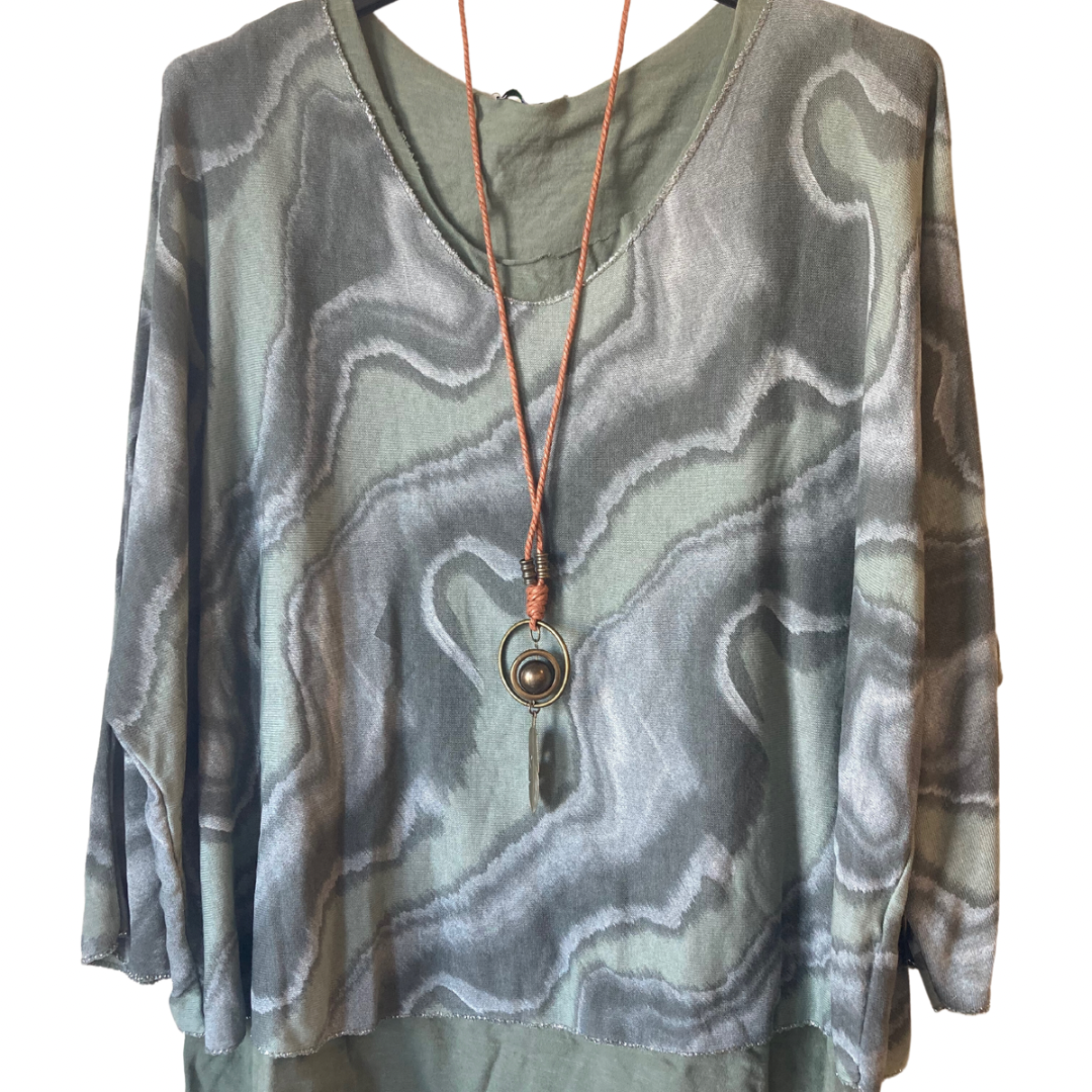Green Marble Print Top