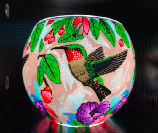Glass Tea Light Holder - Hummingbird