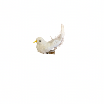 White or Silver Glitter Bird with Clip