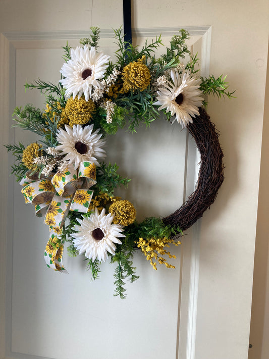 Wreath with White Sunflowers *Pick Up Only