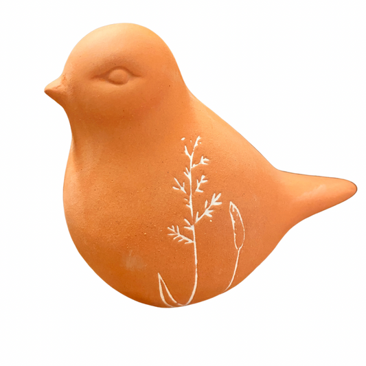 Terra Cotta Birds with Botanical Pattern (2 Sizes)