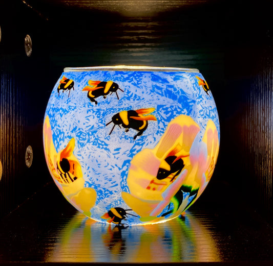 Glass Tea Light Holder - Bees