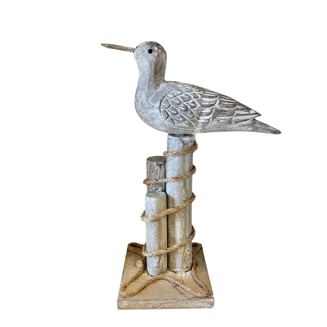 Wooden Sandpiper Bird Statue
