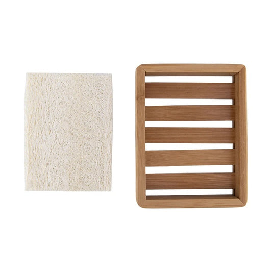 Bamboo Soap Dish with Loofah Pad
