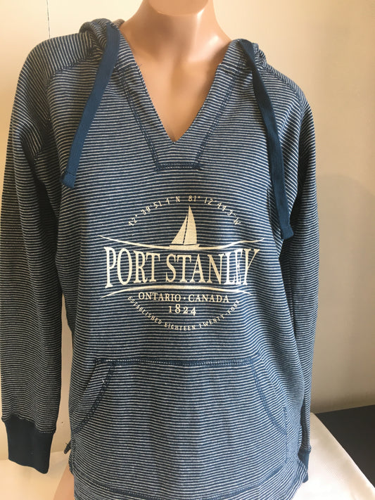 Port Stanley Sailboat Navy/Oatmeal Stripe Hoodie