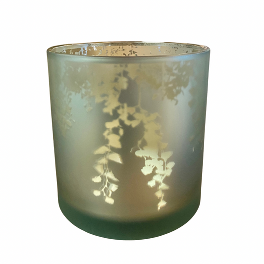 Green and Champagne Frosted Vines Candle Holder 6"