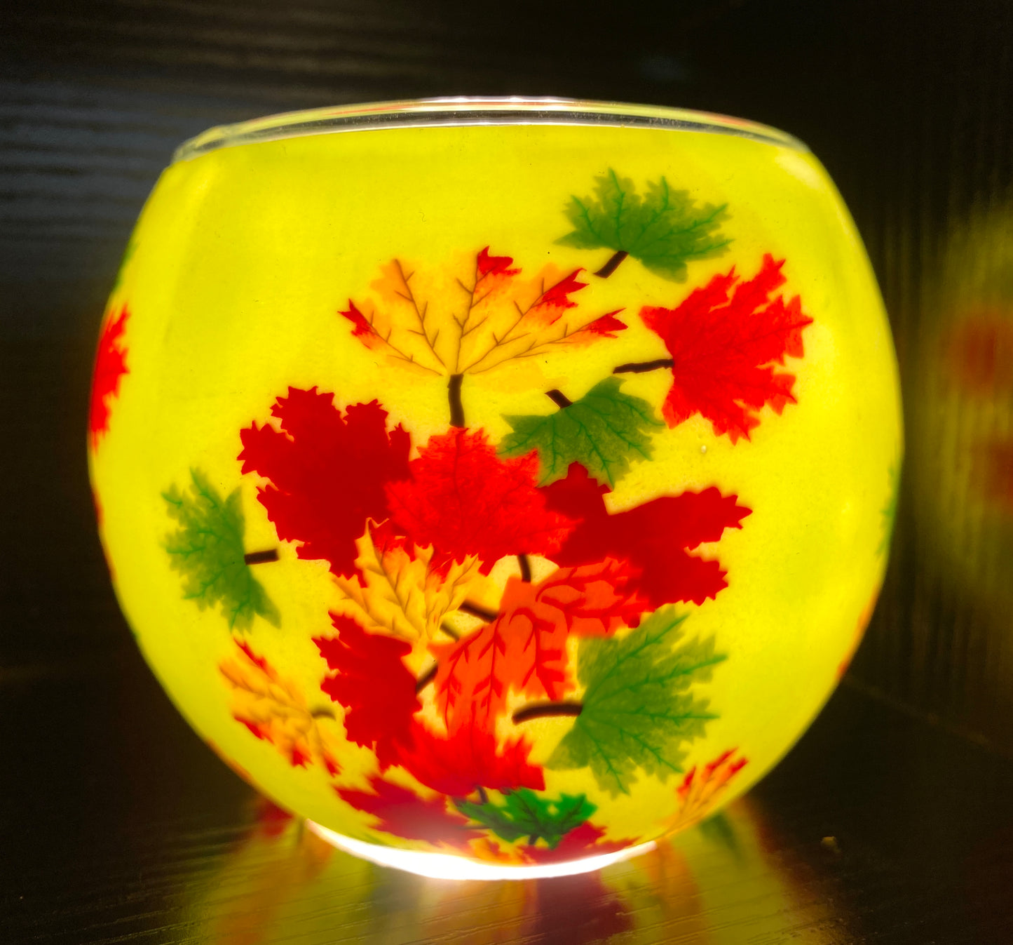 Glass Tealight Holder - Maple Leaves