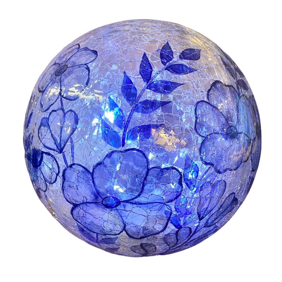 Navy Leaves Crackle Glass Globe - Large