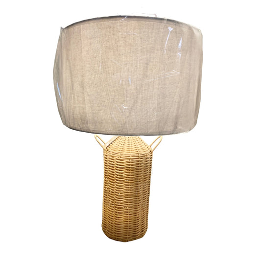Rattan Lamp with White Linen Shade **Store Pickup Only**