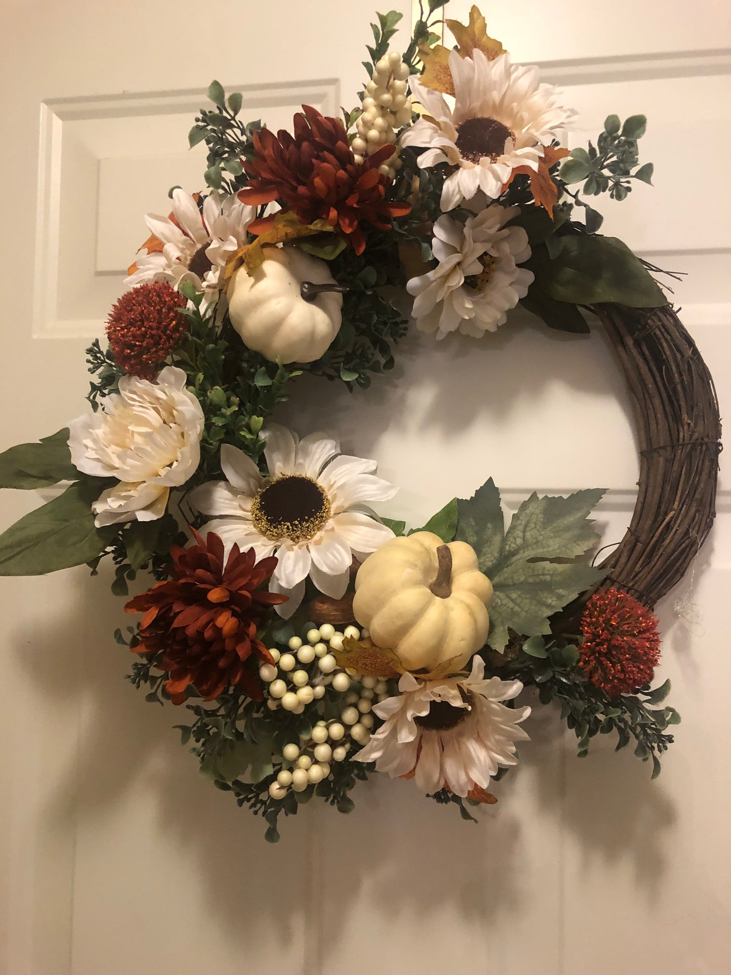 Fall Wreath White and Rust Floral **Pick Up Only