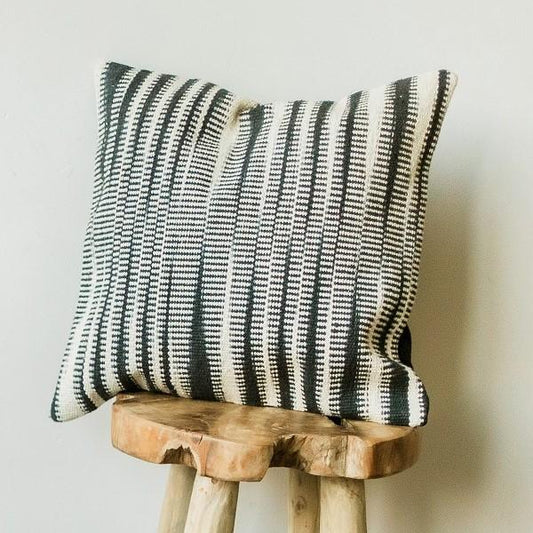Navy and Natural Striped Woven Cushion - 20"