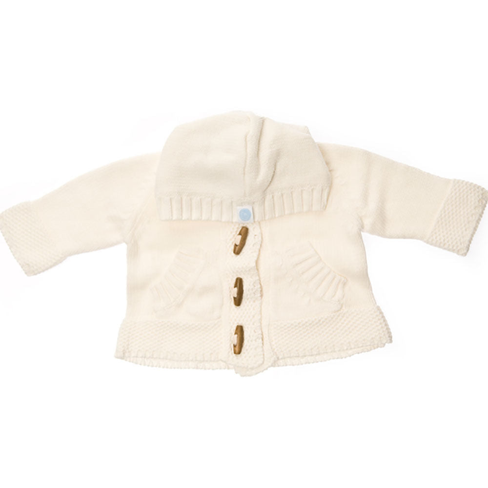 Ivory Knitted Baby sweater with wooden toggle buttons 