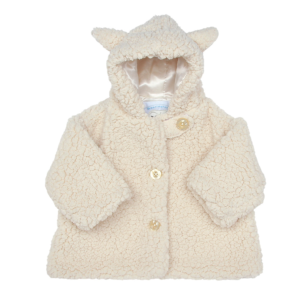 Ivory Fuzzy Baby Lamb Coat with ears on the hood and a tail 