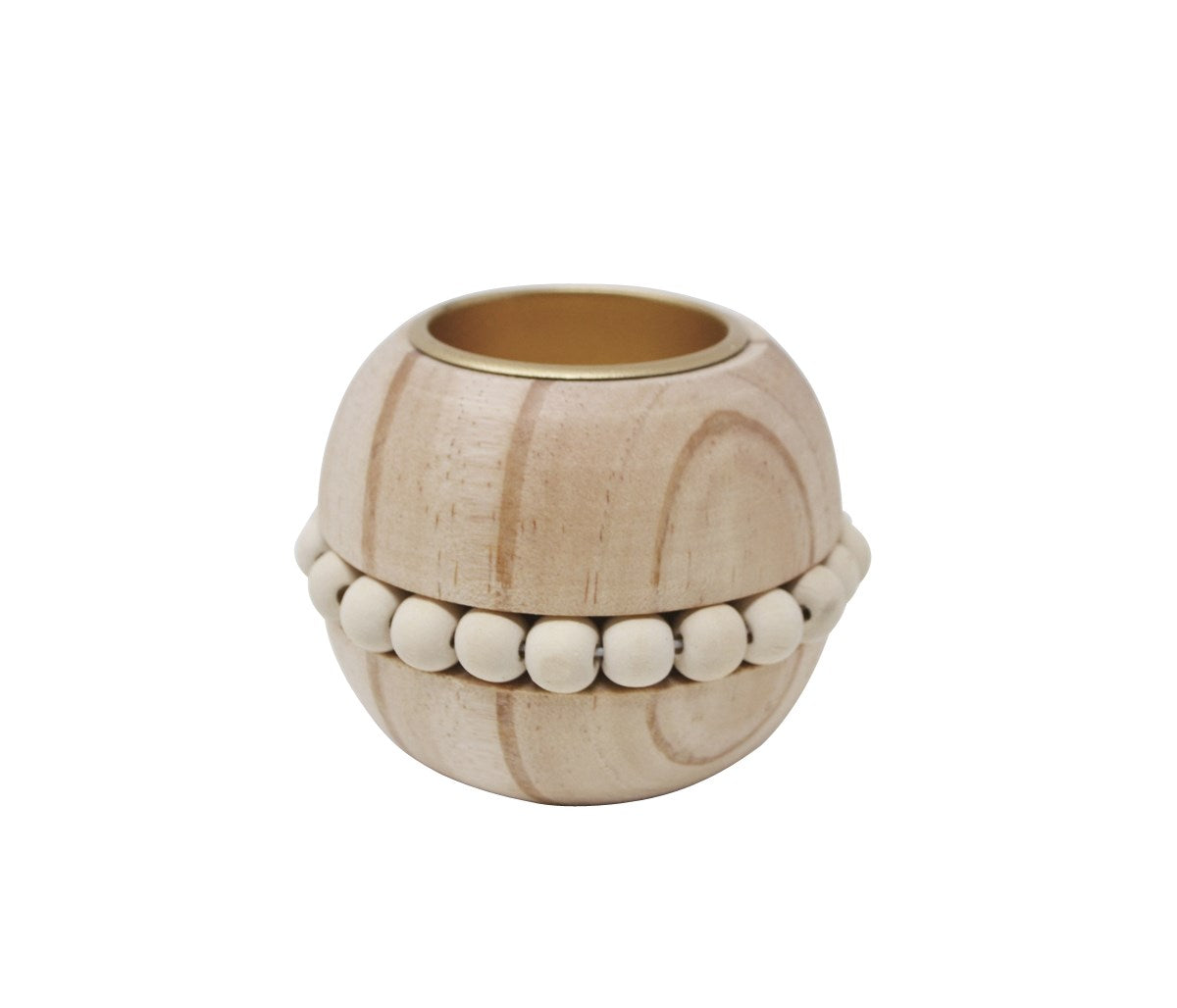Natural Wood Tea Light Holder with Wood Beads