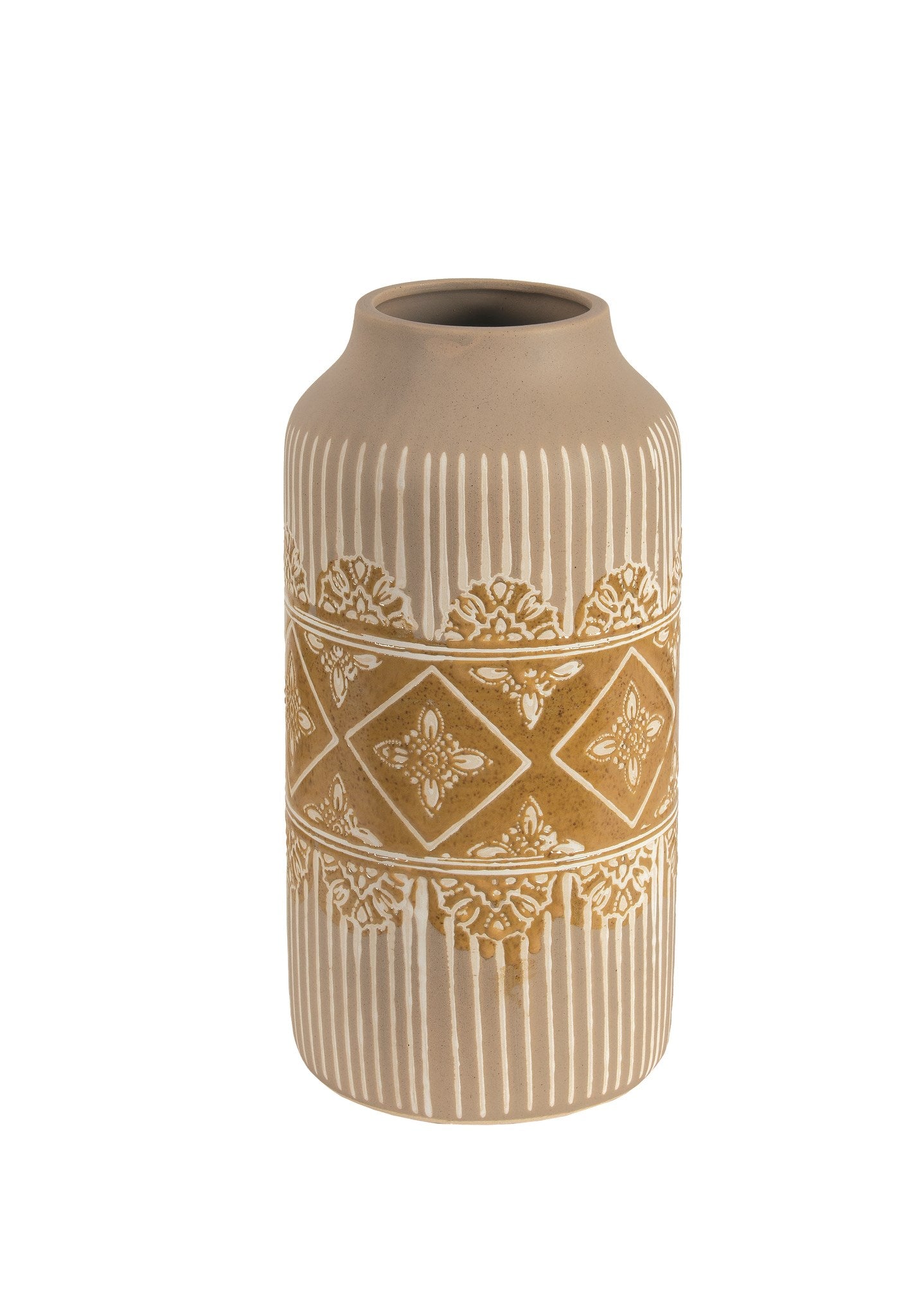 Taupe with Ochre Lace Vase - Sand Texture