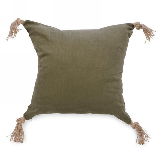 Olive Green Cushion with Tassels