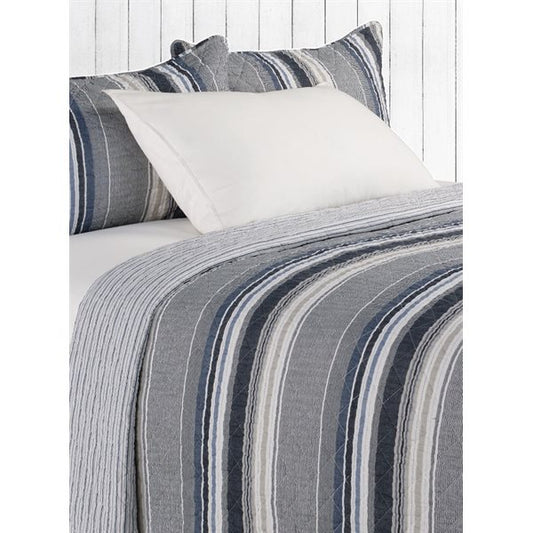 Blue/Grey and White Stripe Quilt Set 