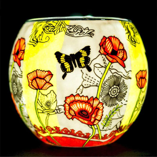 Glass Tea Light Holder - Poppy Butterfly