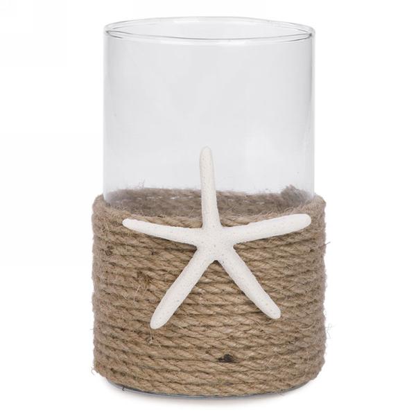 Glass Candle Holder with Starfish 6"