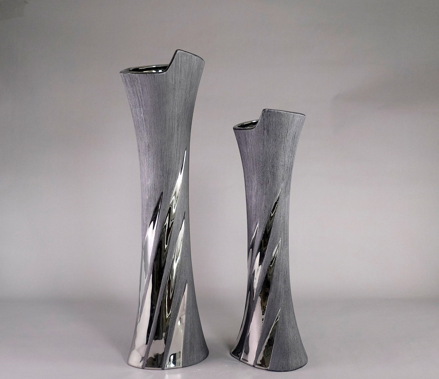 Tall Grey and Silver Ceramic Vase *Pick Up Only