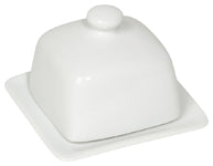 white square covered butter dish