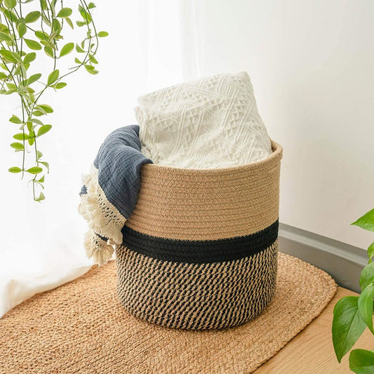 Cotton Storage Basket Tan & Black