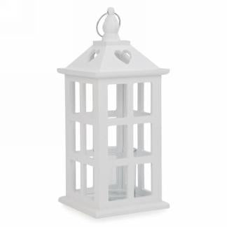 White Wooden Lantern with Glass