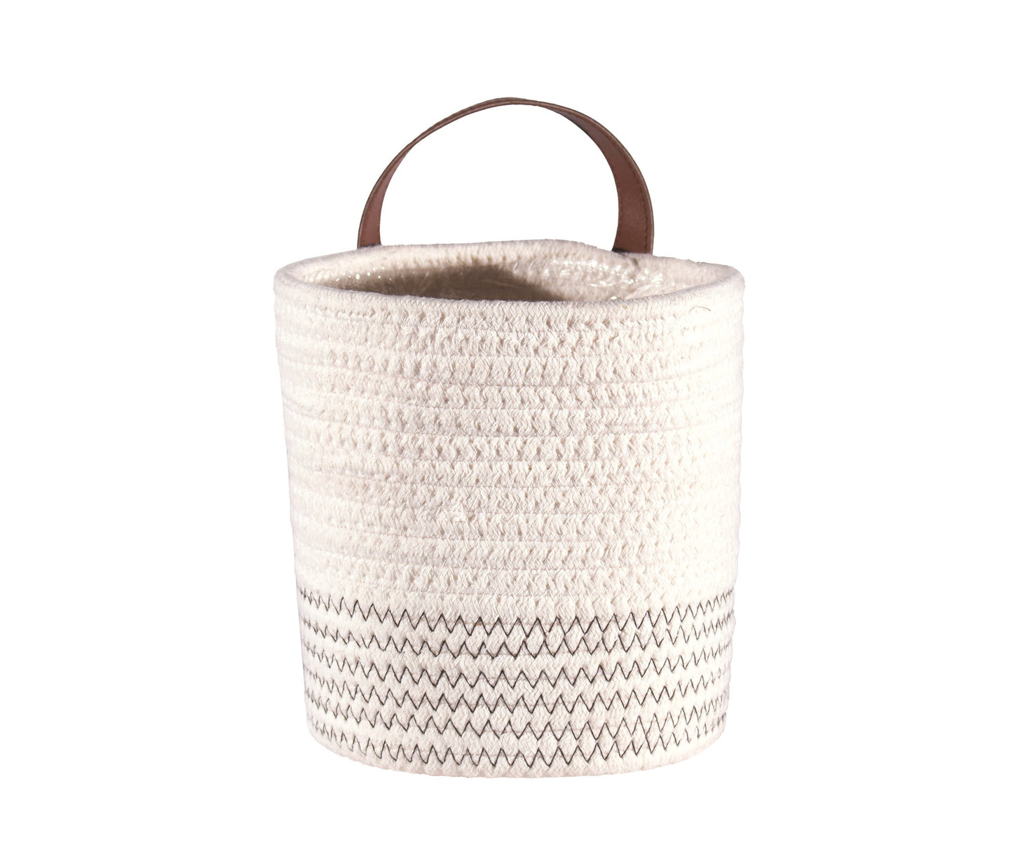 White Woven Basket with Handle 8"
