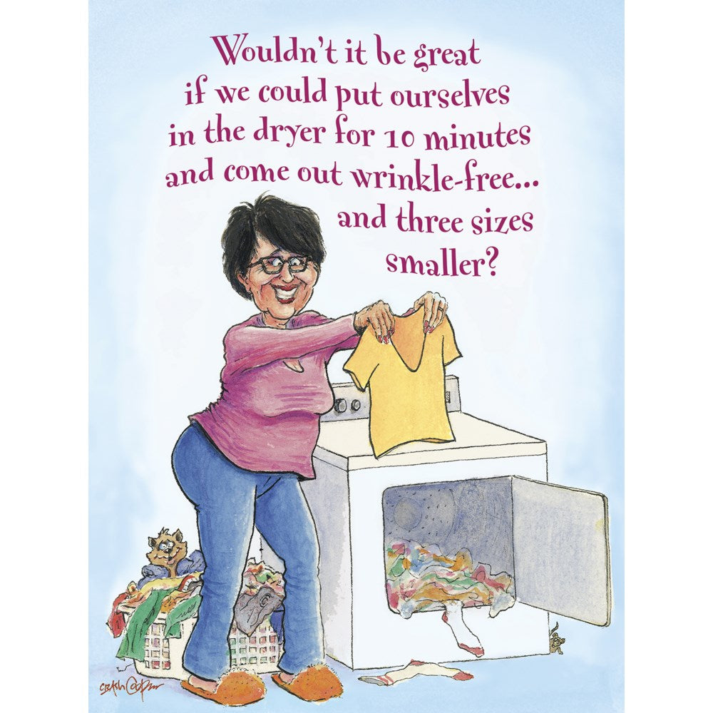 Birthday Card with a woman and a dryer