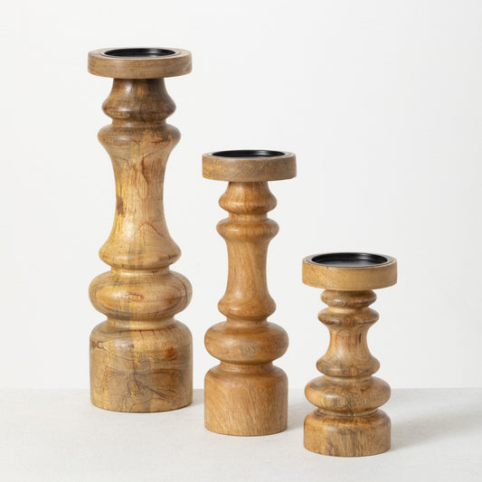 Pillar Mango Wood Candle Stick (Assorted Sizes)