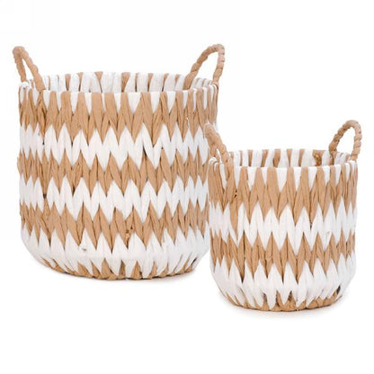 Weaved White & Natural Basket (2 sizes)