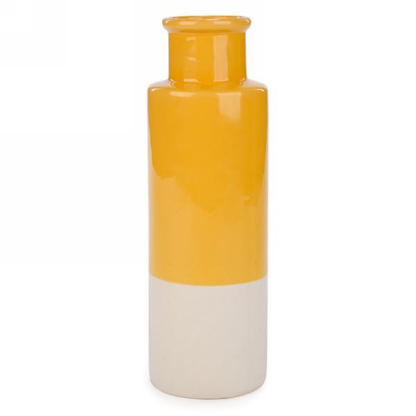 Ceramic Cylinder Vase Yellow and Cream